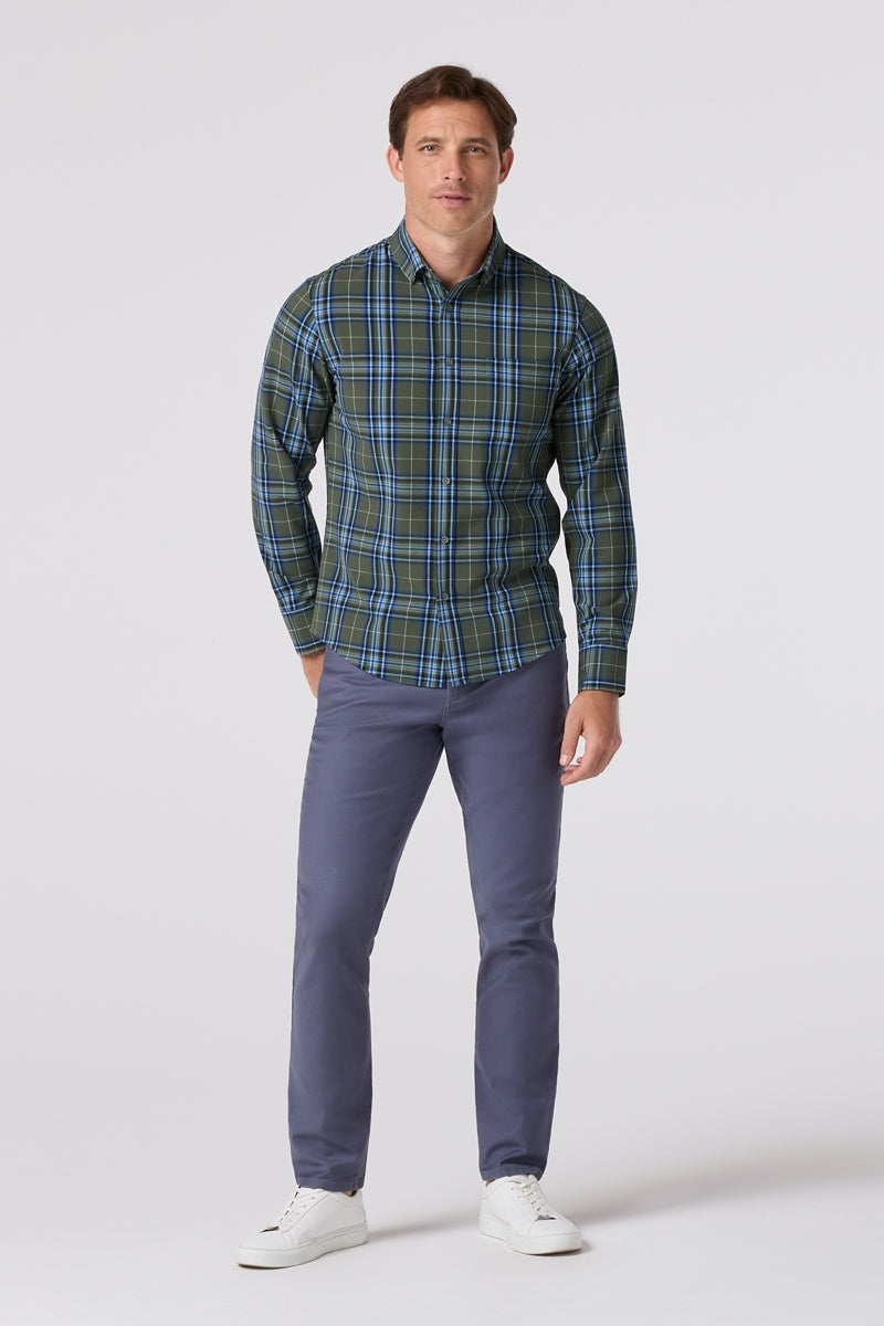 Wholesale,Mizzen + Main, Mizzen + Main Olive/Blue Plaid Trim Flannel Shirt, Green, Large-46-TagL