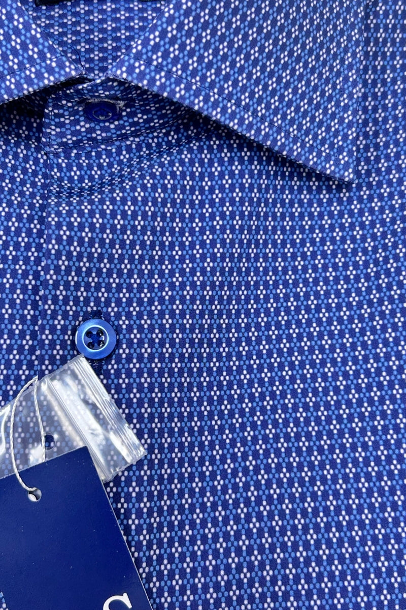 Direct From Brand,Proper Sport, Proper Sport Blue Punctiform Check Geo Print Four-way Stretch Slim Fit Dress Shirt, Blue, Medium-41-TagM