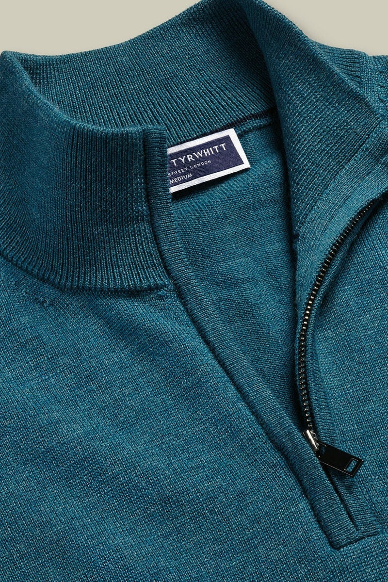 Wholesale,Charles Tyrwhitt, Charles Tyrwhitt Teal Pure Merino Wool Qtr Zip, Blue, Small-39-TagSMedium-42-TagMLarge-45-TagLExtra Large-48-TagXLExtra Extra Large-51-TagXXL