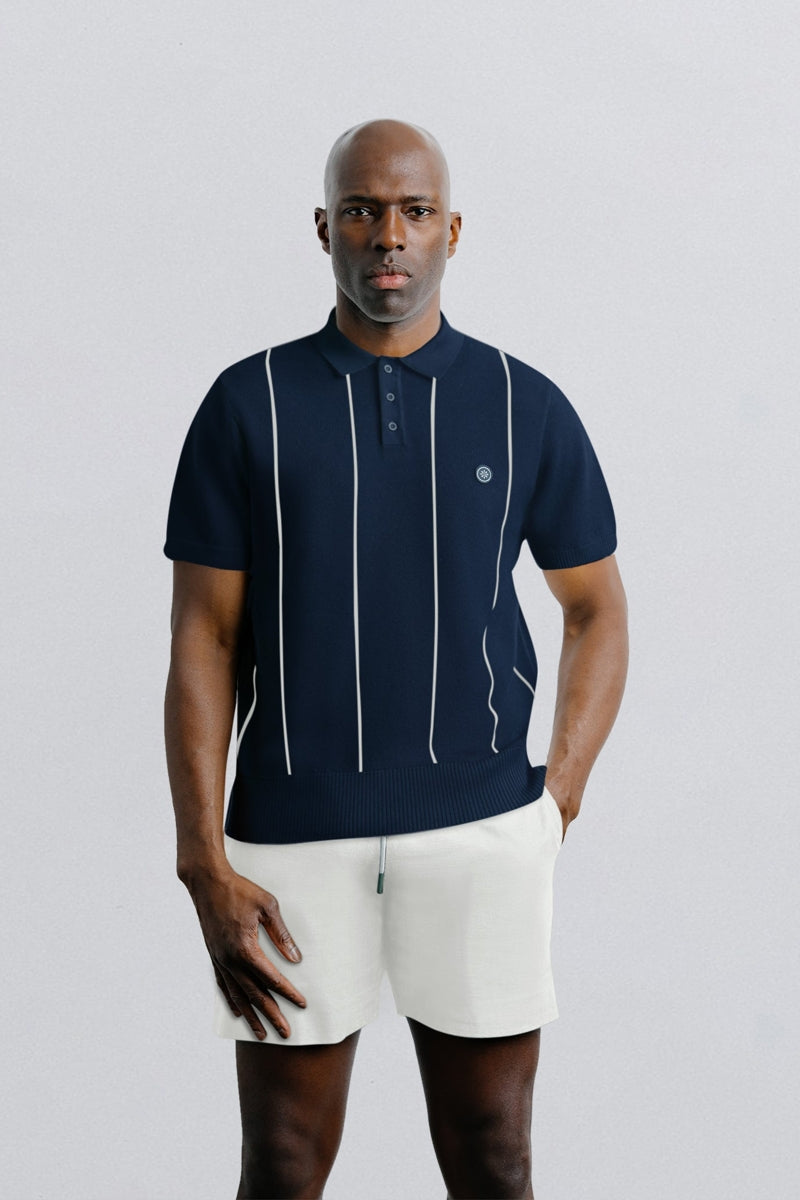 Wholesale,Champlain, Champlain Navy/White Vertical Stripe Knit Polo, Blue, Large-44-TagL
