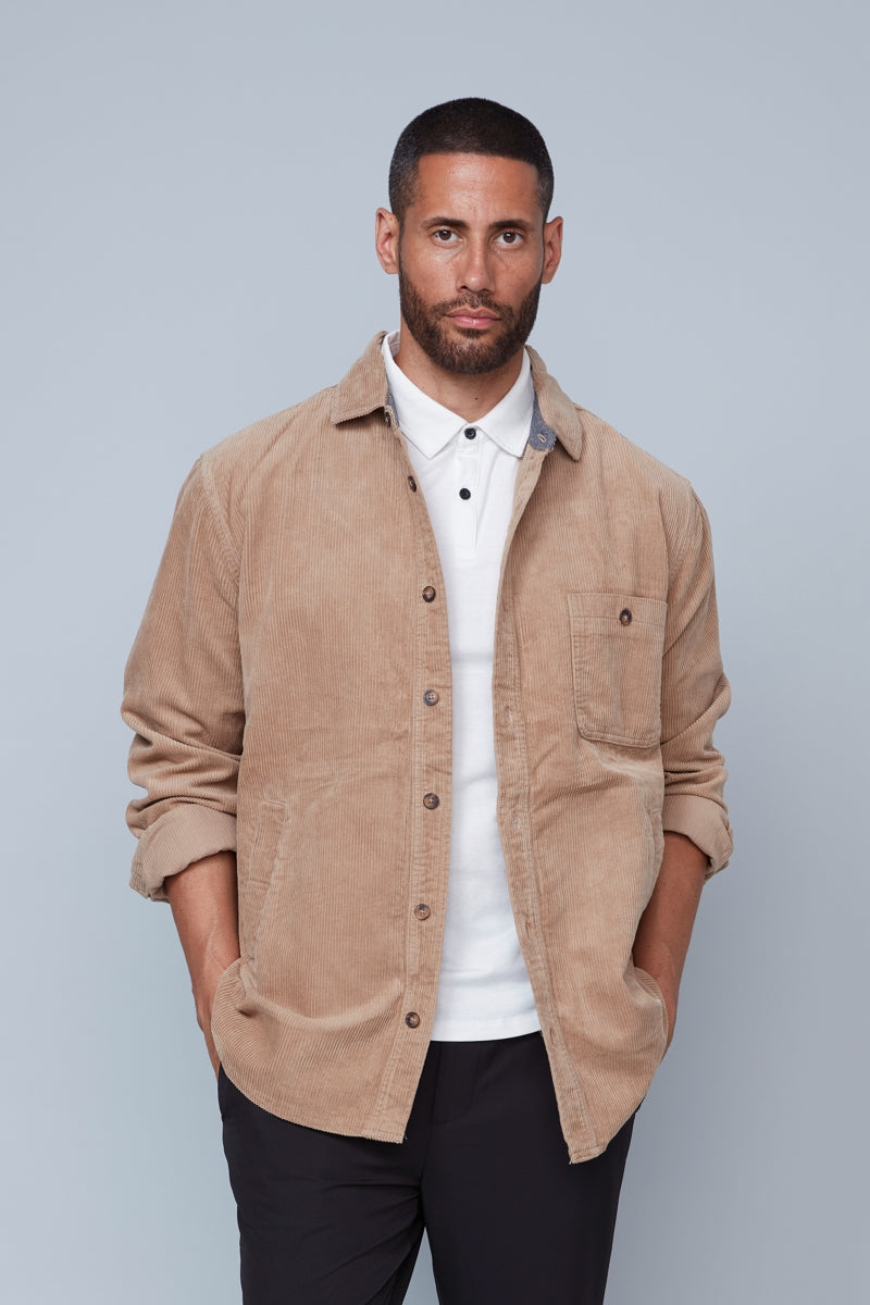 Wholesale,HEDGE, HEDGE Tan Corduroy Overshirt, Tan, Large-48-TagL