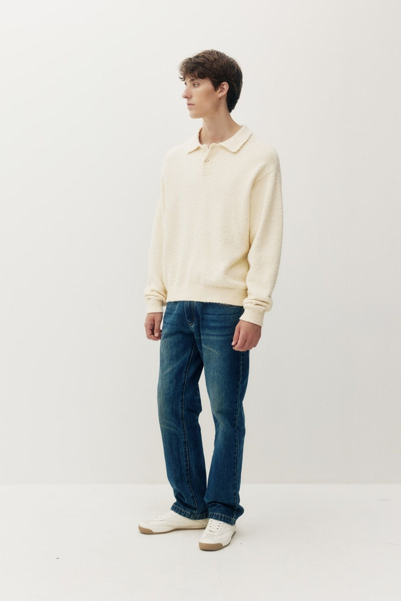 Wholesale,Kuwalla Tee, Kuwalla Tee Cream Bouclé Knit Rib Polo, Cream, Extra Large-50-TagXLExtra Extra Large-52-TagXXLLarge-48-TagLMedium-46-TagMSmall-44-TagS