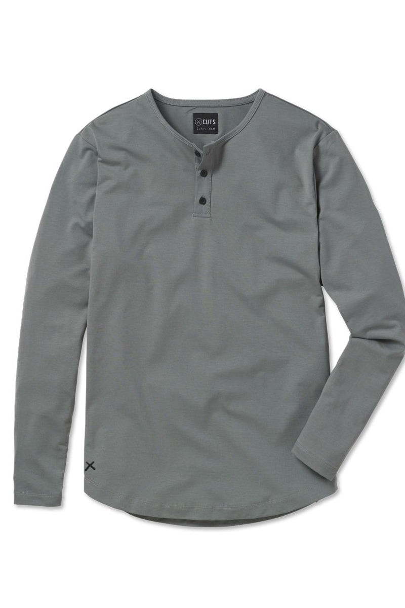 Wholesale,CUTS, CUTS Sage Curve-Hem Buttery Soft Henley, Green, Small-39-TagSMedium-41-TagMLarge-43-TagLExtra Large-45-TagXL