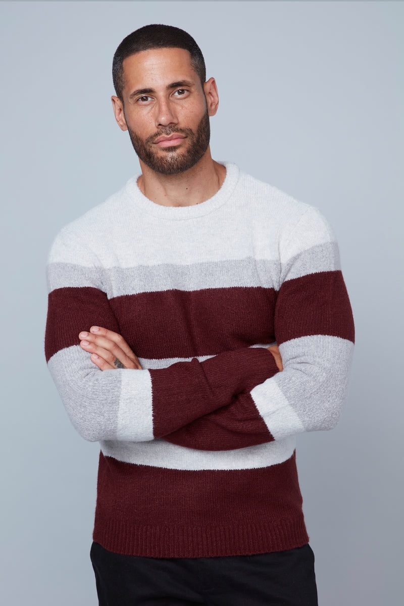 Wholesale,HEDGE, HEDGE Grey/Rust Colorblock Crewneck Sweater, Grey, Extra Large-46-TagXL