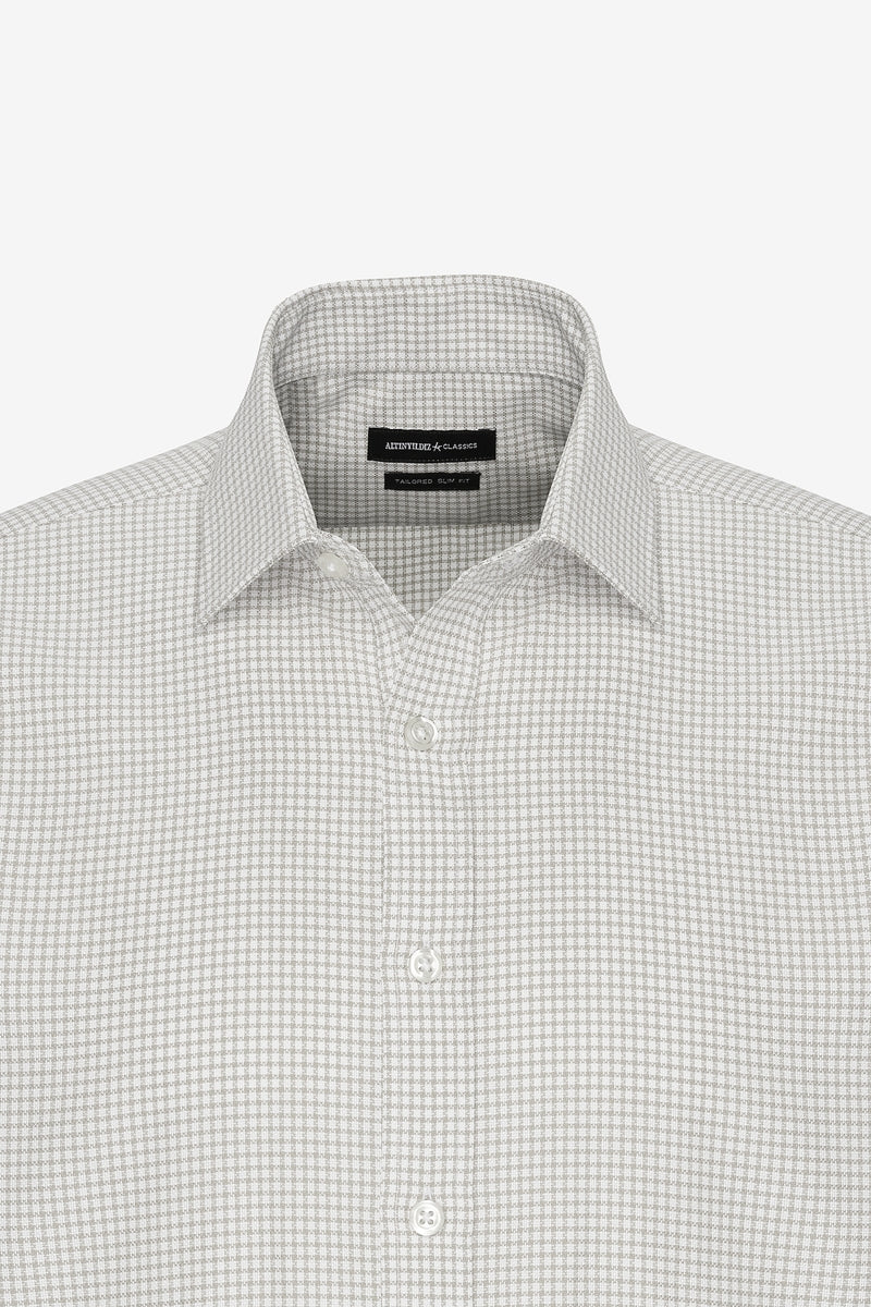 Wholesale,Altinyildiz Classics, Altinyildiz Classics Beige/White Plaid Seersucker Patterned Slim Fit Shirt, Tan, Medium-43-TagL