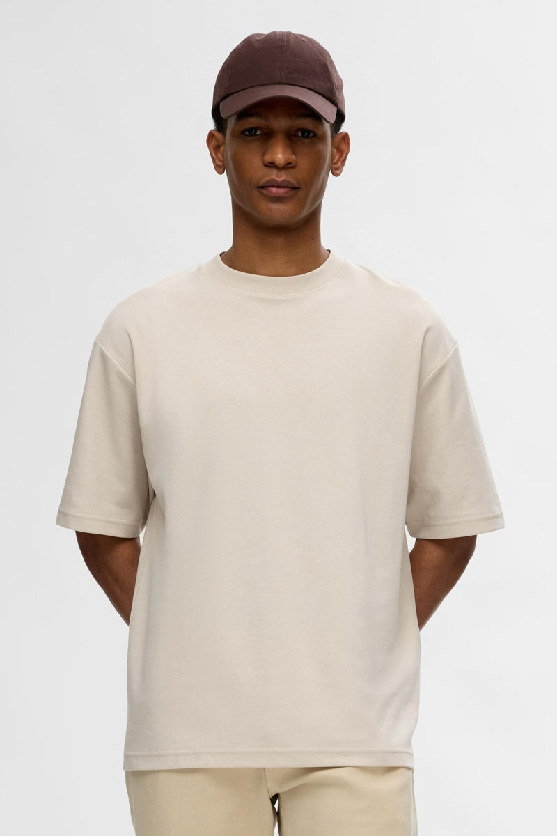 Wholesale,Selected Homme, Selected Homme Oatmeal Dropped Shoulders T-Shirt, Tan, Medium-46-TagMLarge-48-TagLExtra Large-50-TagXLSmall-44-TagSExtra Extra Large-52-TagXXL