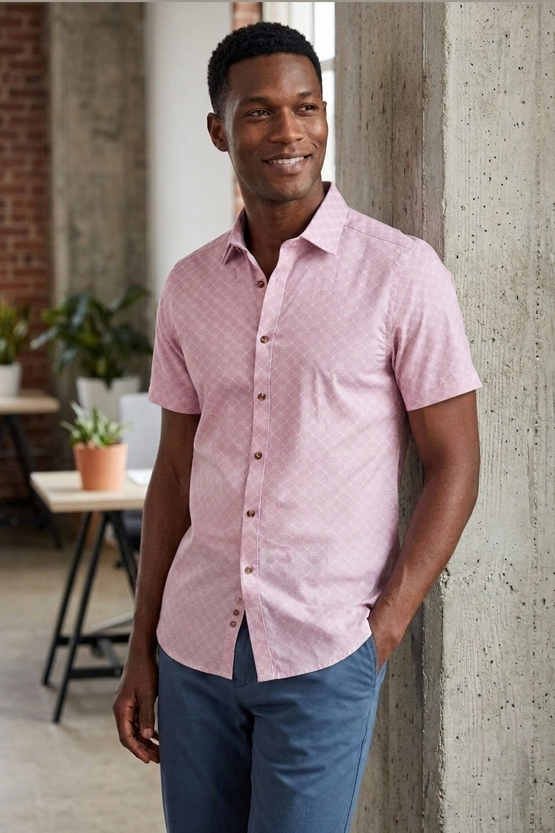 Wholesale,Paisley & Gray, Paisley & Gray Pink/White Geo Sawyer Shirt, Pink, Small-39-TagSMedium-41-TagMMedium-43-TagLLarge-46-TagXLExtra Large-49-TagXXL