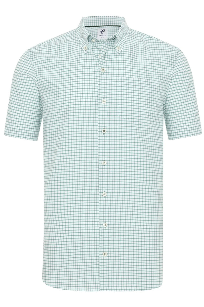 Direct From Brand,R2 Amsterdam, R2 Amsterdam Green/White Checkered Oxford Shirt, Green, Large-46-Tag42