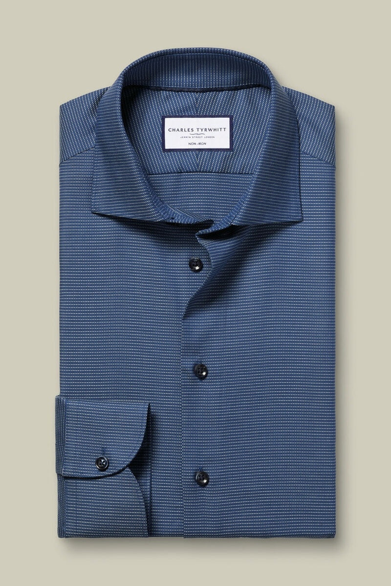 Wholesale,Charles Tyrwhitt, Charles Tyrwhitt Royal Blue Stretch Circle Texture Shirt, Blue, Small-40-Tag15