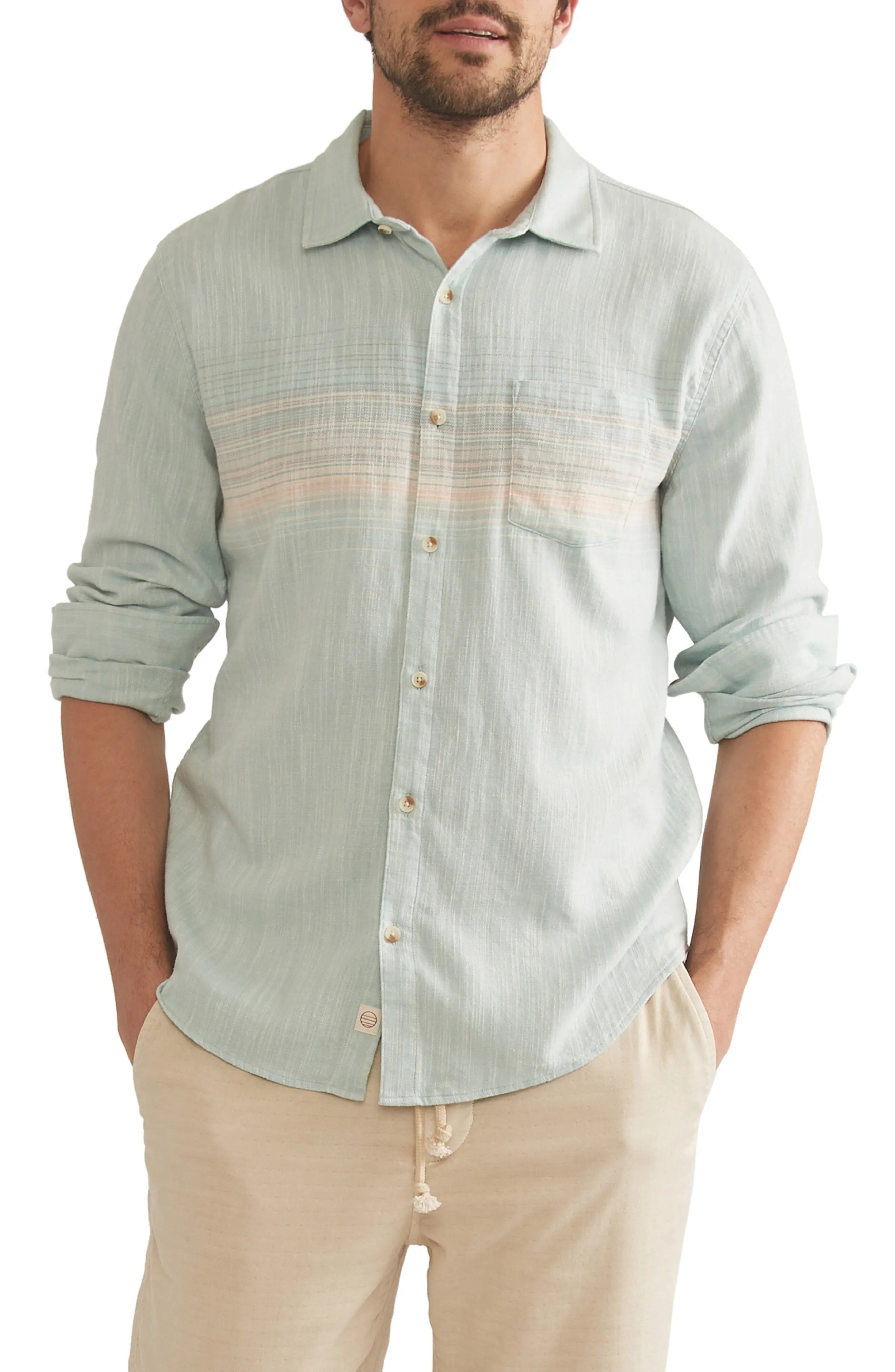 Wholesale,Marine Layer, Marine Layer Blue/Pink Stripe Classic Stretch Selvage Shirt, Blue, Medium-44-TagMLarge-47-TagLExtra Large-49-TagXLExtra Extra Large-52-TagXXLSmall-42-TagS