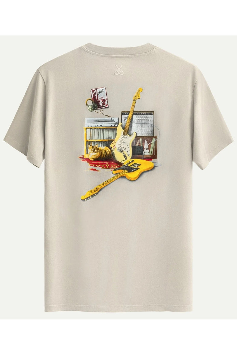 Wholesale,KAFT, KAFT Beige Guitar Design Print T-Shirt, Tan, Small-40-TagSMedium-42-TagMLarge-44-TagLExtra Large-46-TagXLExtra Extra Large-48-TagXXL