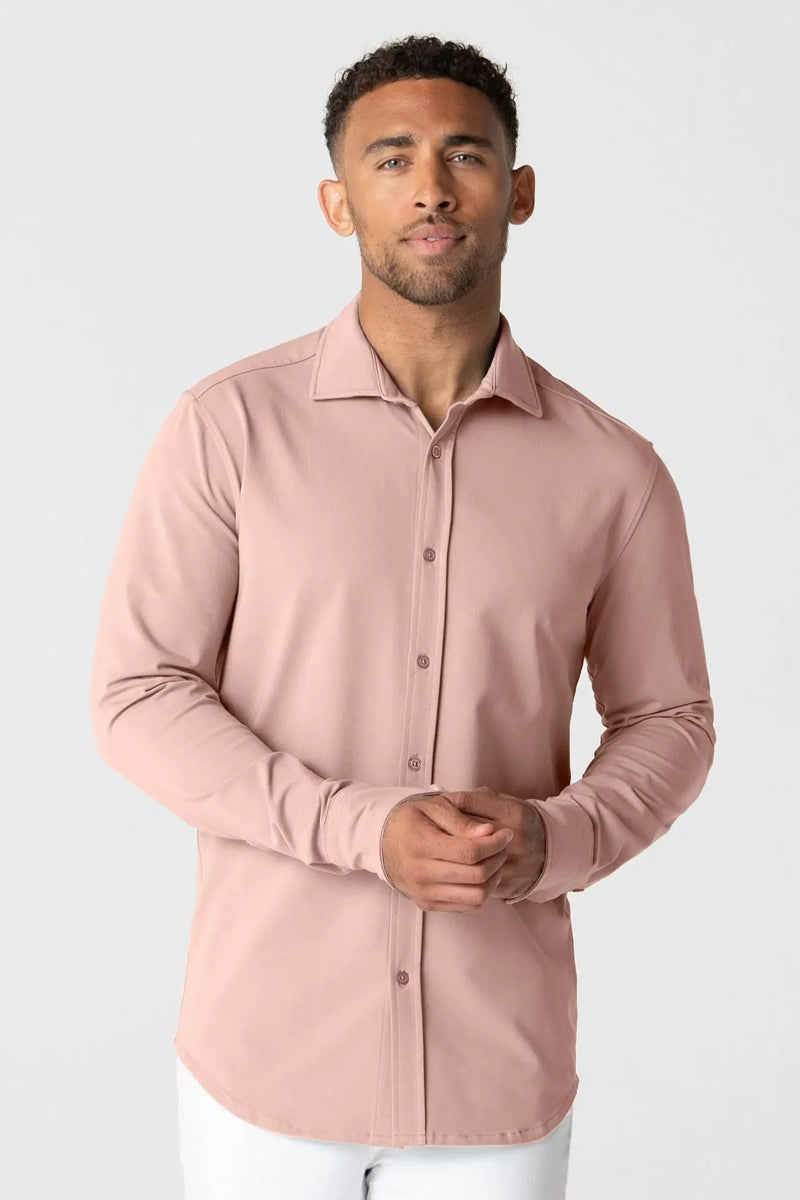 Faire,Swet Tailor, Swet Tailor Pearl Blush Knit Polished Shirt, Pink, Large-44-TagL