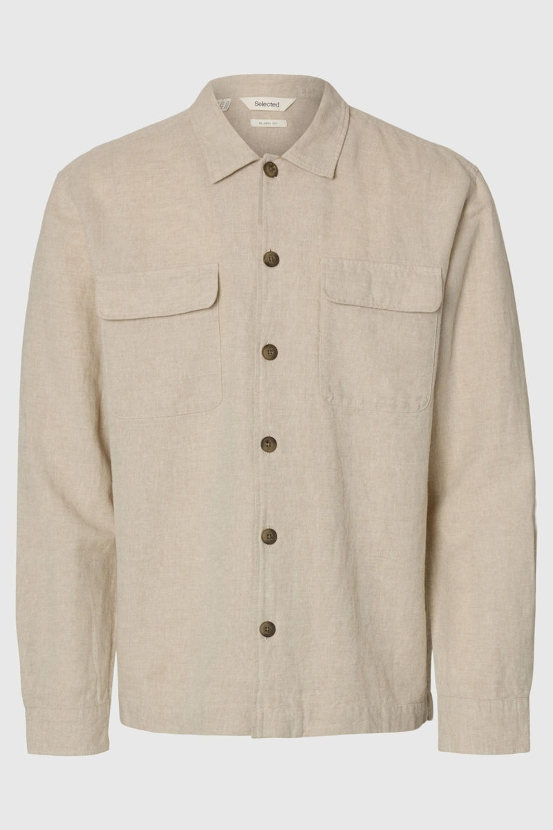 Selected Homme Beige Cotton/Linen Blend Overshirt