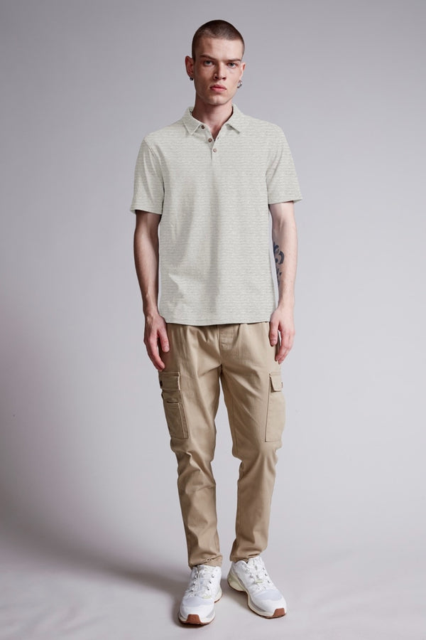 Escape Sand Melange Knit Textured Short Sleeve Polo