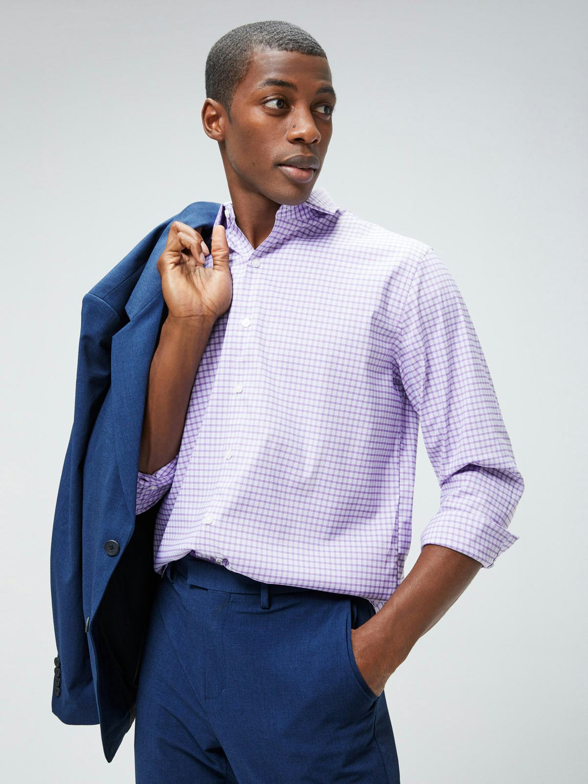 Wholesale,Ministry of Supply, Ministry of Supply Lavender Grid Long Sleeve Dress Button Up Shirt, Purple, Medium-42-TagM