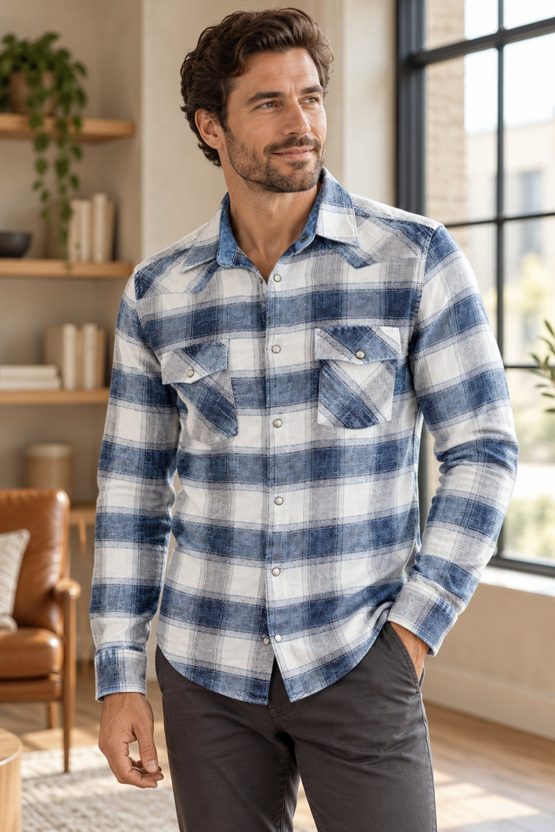 Wholesale,American Heritage, American Heritage Indigo/White Plaid Flannel Shirt, Blue, Medium-45-TagMLarge-48-TagLExtra Large-51-TagXL