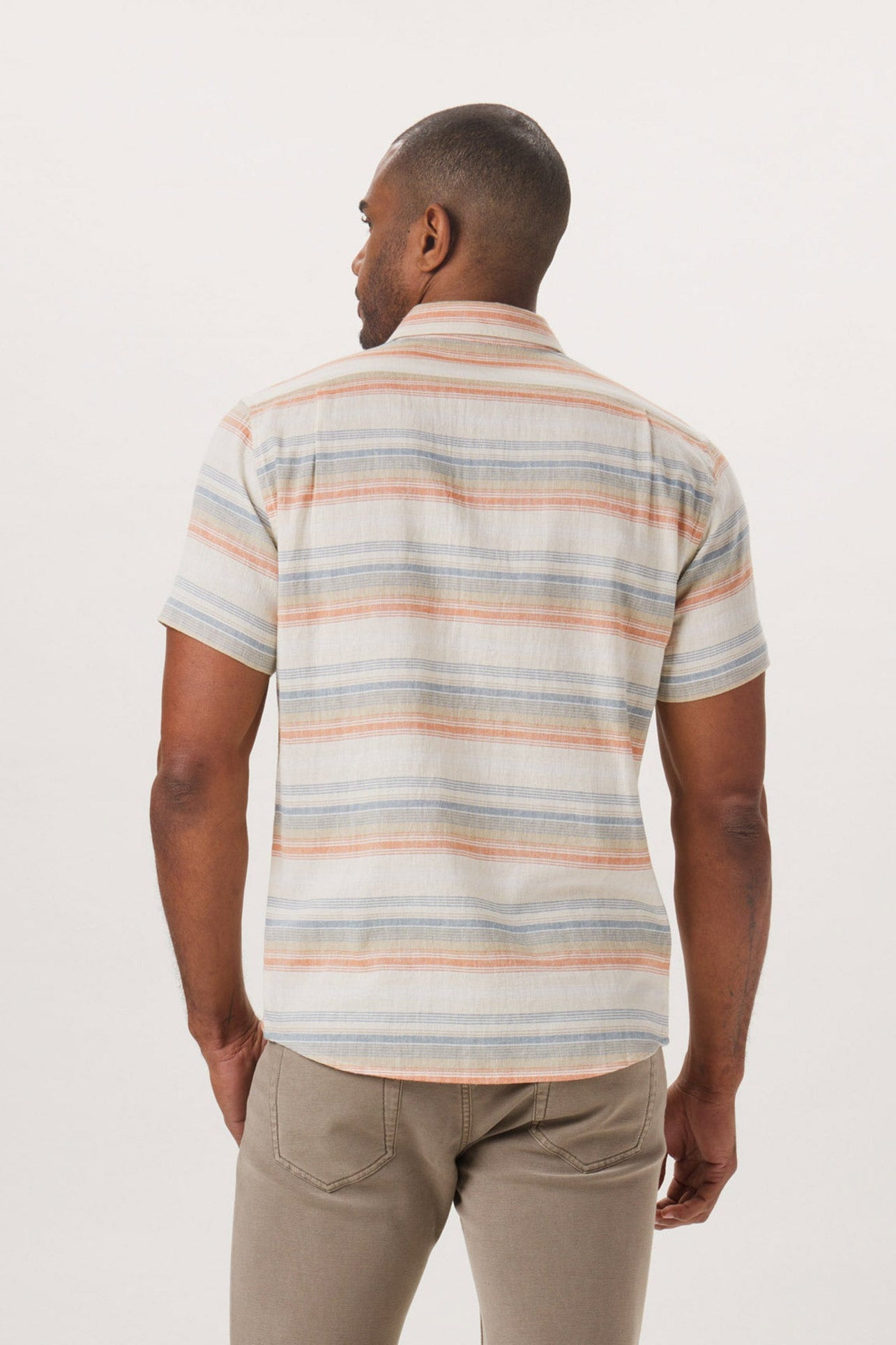 Wholesale,The Normal Brand, The Normal Brand Beige/Canyon Stripe Freshwater Short Sleeve Button Up Shirt, Tan, Large-46-TagL