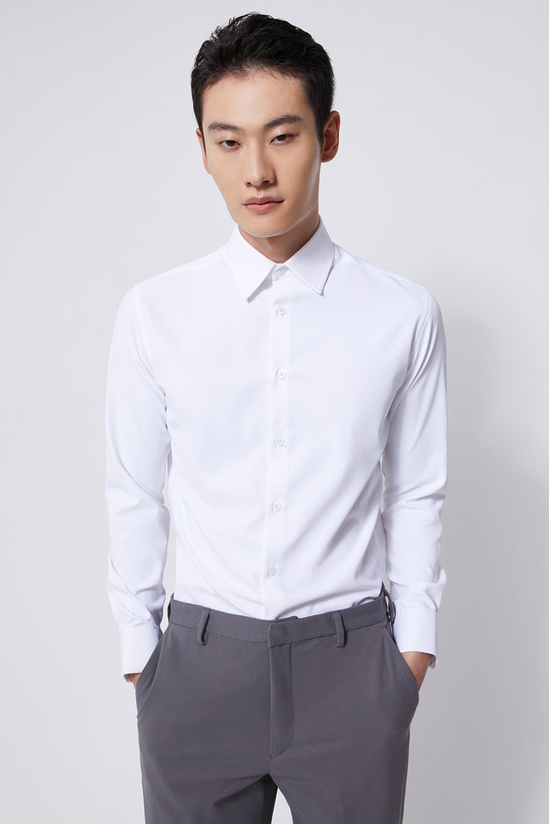 Direct From Brand,FYNE, FYNE White Anti-UV Function Long Sleeve Button Up Shirt, White, Medium-42-TagL