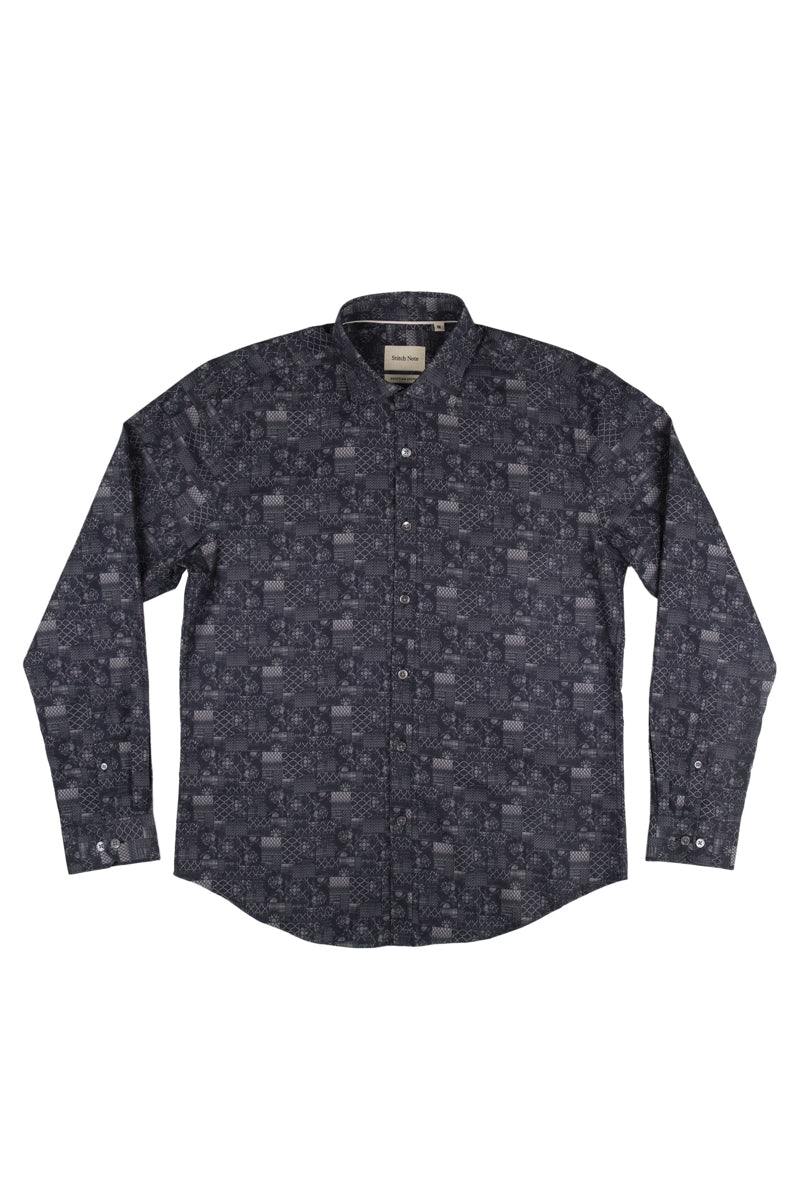 Wholesale,Stitch Note, Stitch Note Vintage Black Abstract Geo Print 100% Egyptian Cotton Shirt, Black, Extra Large-48-TagXL