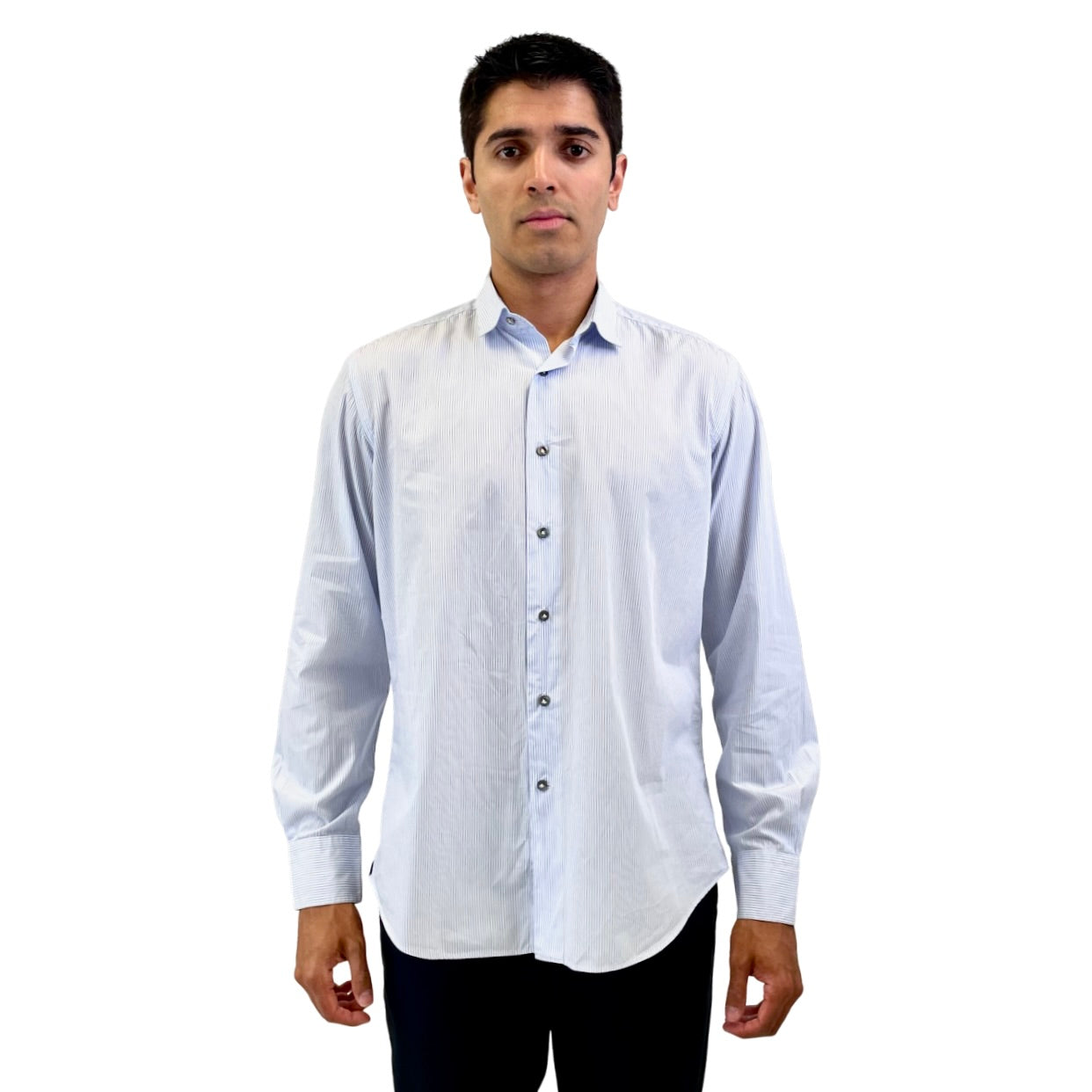 The RealReal,Lanvin, Lanvin Striped Light Blue Striped Long Sleeve Button Up Shirt, Blue, Large-45-TagL