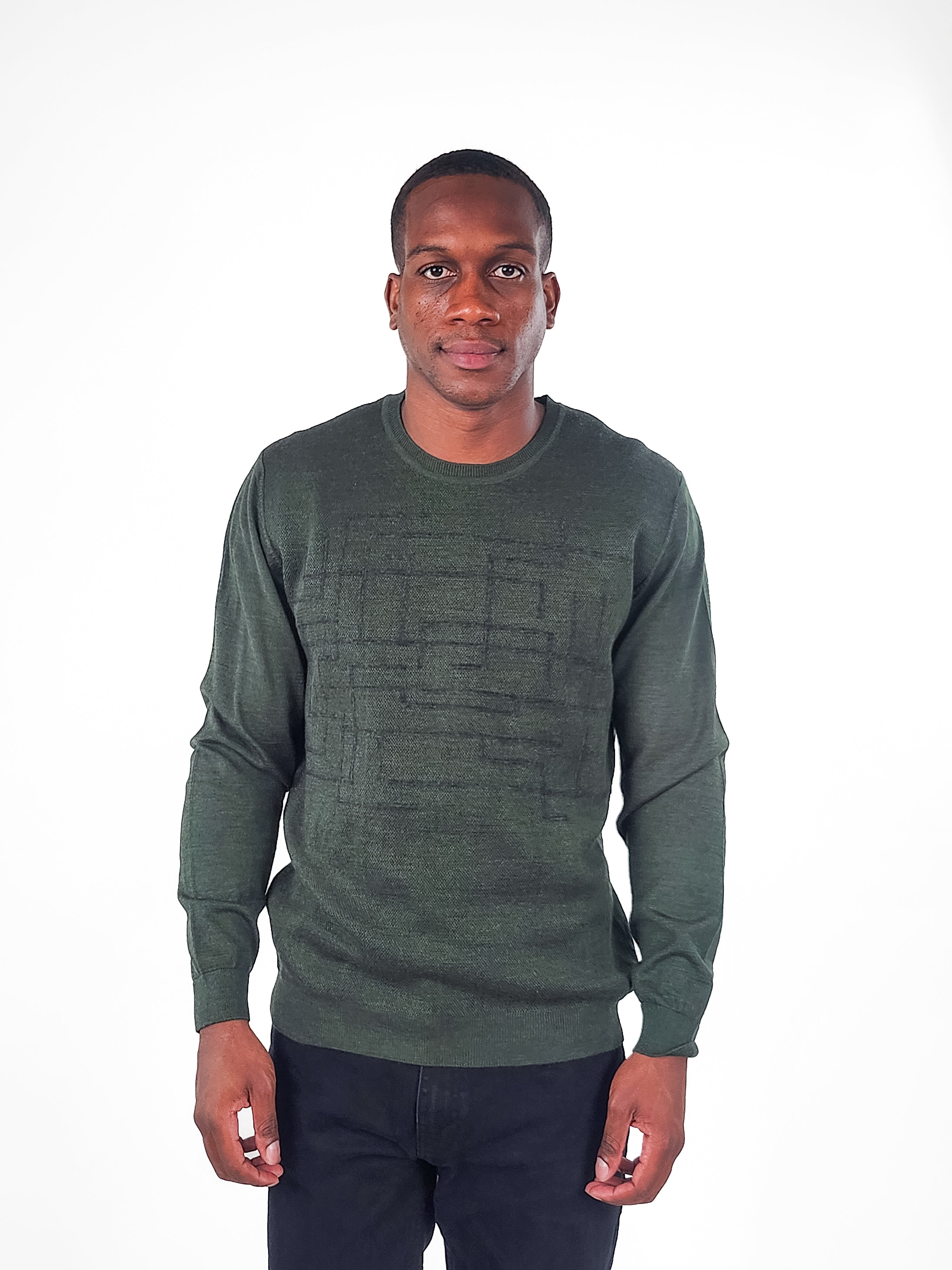 Wholesale,Jakamen, Jakamen Dark Olive Crewneck Textured Sweater, Green, Medium-41-TagM