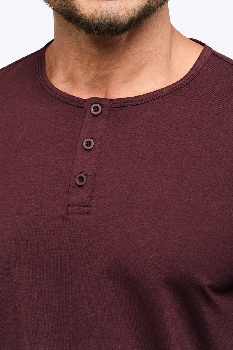 Wholesale,CUTS, CUTS Deep Cranberry Curve-Hem Buttery Soft Henley, Red, Medium-41-TagM