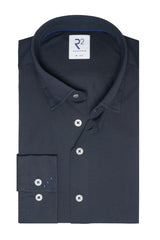 R2 Amsterdam Navy Knitted Pique Long Sleeve Dress Shirt