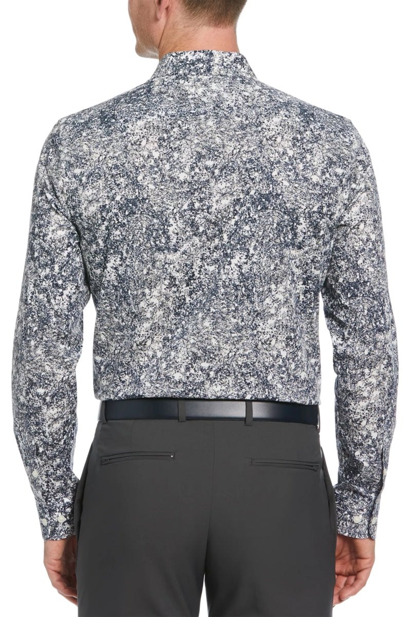 Wholesale,Perry Ellis, Perry Ellis Navy/White Foliage Print Button Up Shirt, Blue, Medium-43-TagMLarge-46-TagL