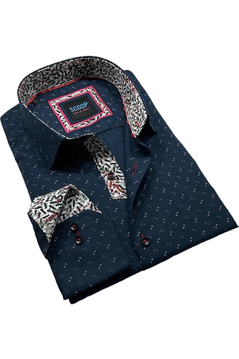 Faire,Scoop, Scoop Navy with White Contrast Button-up Shirt, Blue, Medium-44-TagMLarge-46-TagLExtra Large-48-TagXL