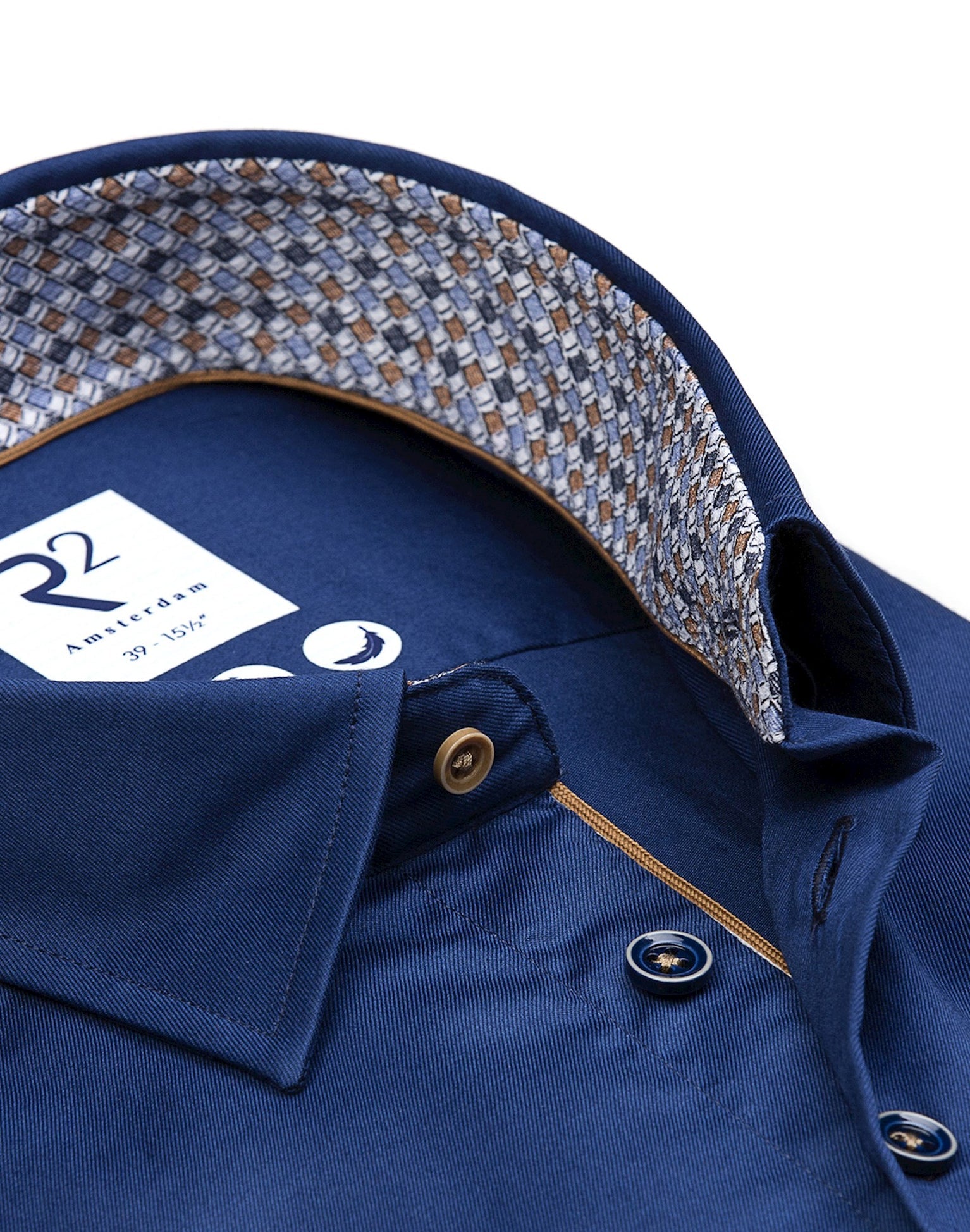 Brand Partner,R2 Amsterdam, R2 Amsterdam Dark Blue 2 Ply Cotton Shirt, Blue, Small-41-Tag39