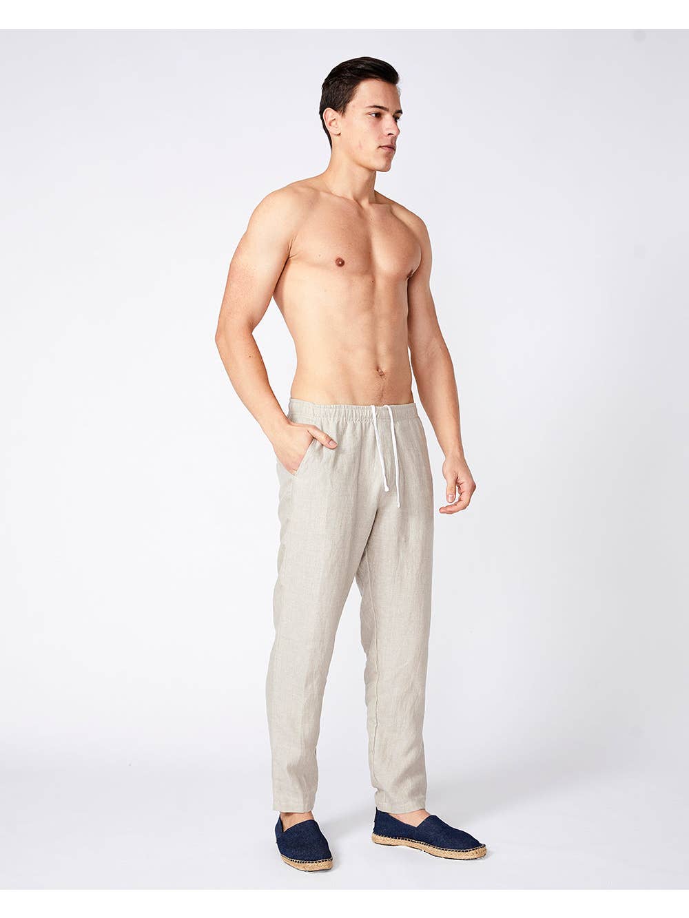 Faire,Merlino Street, Merlino Street Beige Linen Long Pants, Tan, 28W-30.5L-TagL
