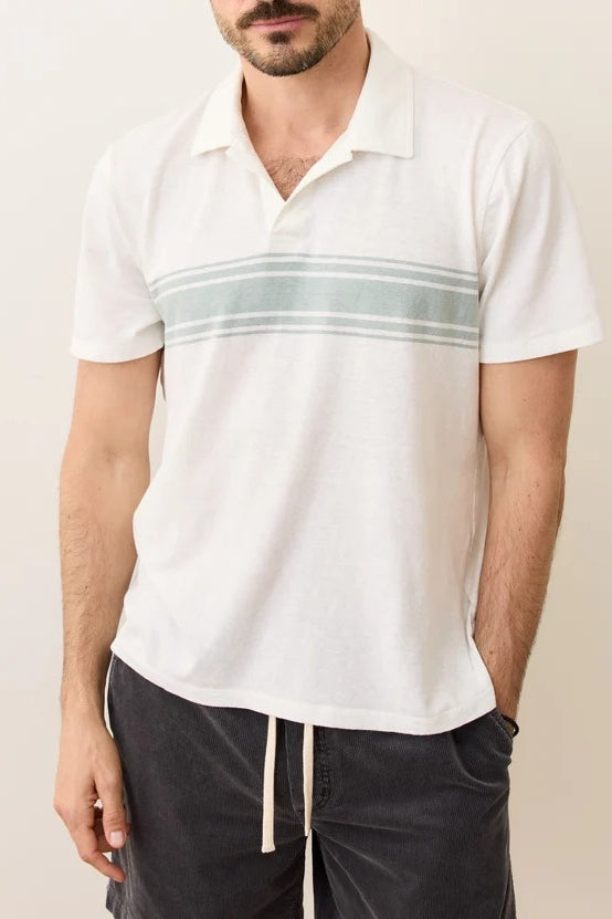 Wholesale,Marine Layer, Marine Layer White/Green Mist Stripe Hemp Blend Polo, White, Small-40-TagSMedium-43-TagMLarge-46-TagLExtra Large-48-TagXLExtra Extra Large-50-TagXXL