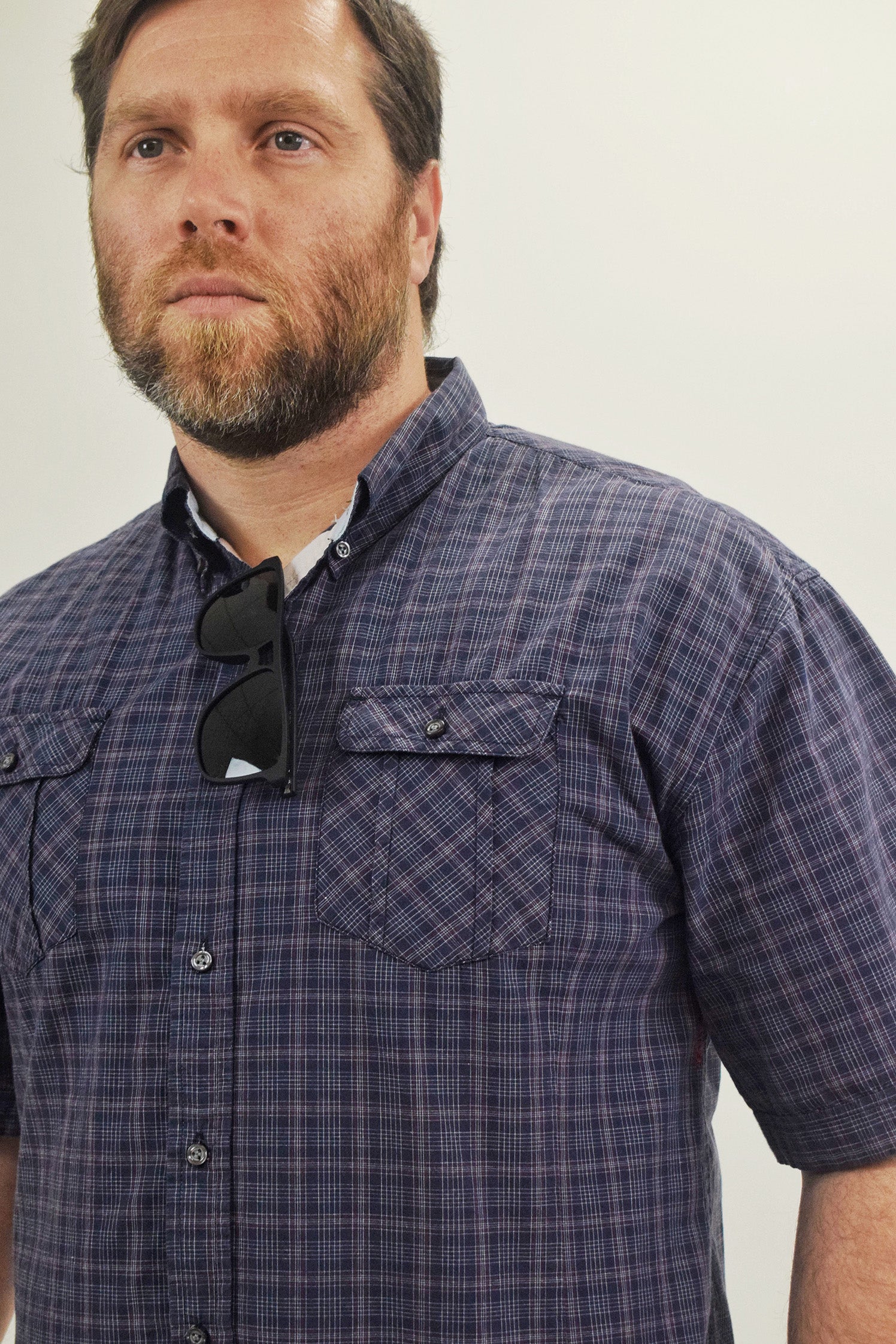 The RealReal,Diesel, Diesel Blue Plaid Double Flap Pocket Short Sleeve Button Down Shirt, Blue, Large-49-TagL