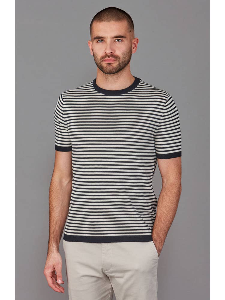 Paul James Navy Knit Cotton Breton Stripe T-Shirt