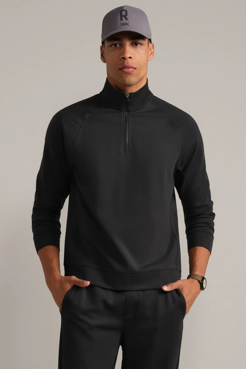 Wholesale,Rhone, Rhone Pure Black 1/4 Zip Raglan Shoulder Pullover, Black, Small-42-TagS