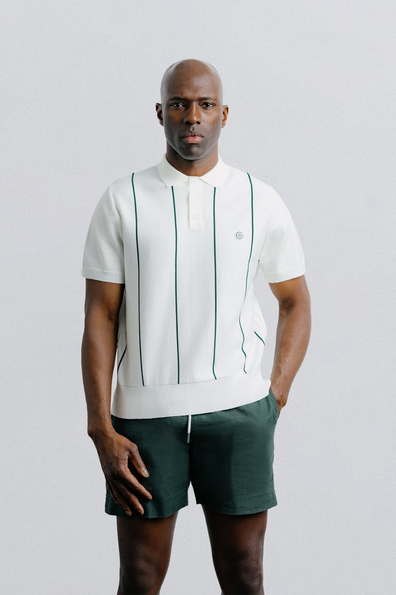 Wholesale,Champlain, Champlain White/Green Vertical Stripe Knit Polo, White, Extra Large-46-TagXL