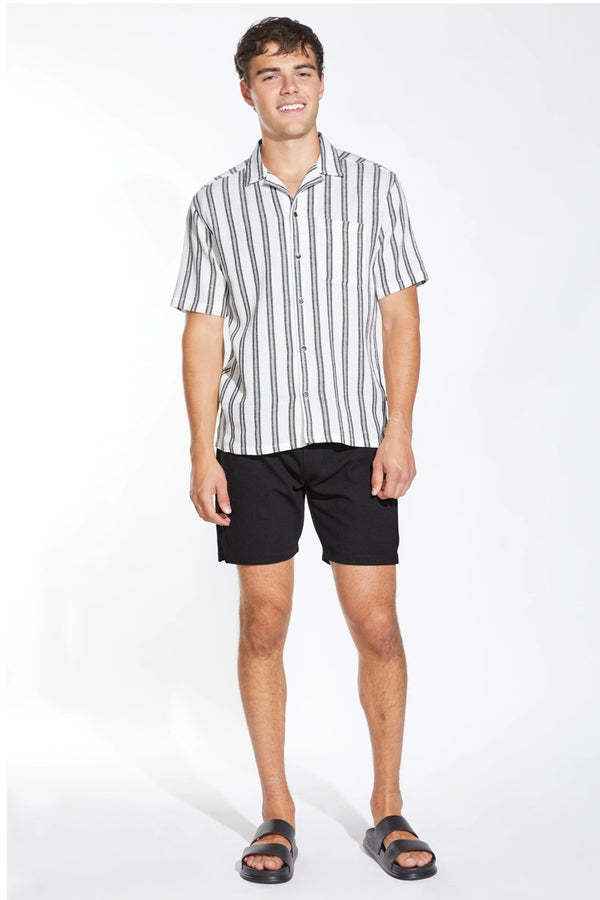 Civil Society White/Black Striped Open Weave Textured Shirt