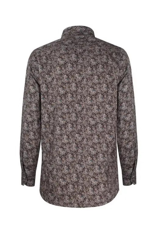 Faire,Web Blouse, Web Blouse Brown Abstract Print Button Up Dress Shirt, Brown, Medium-44-TagM
