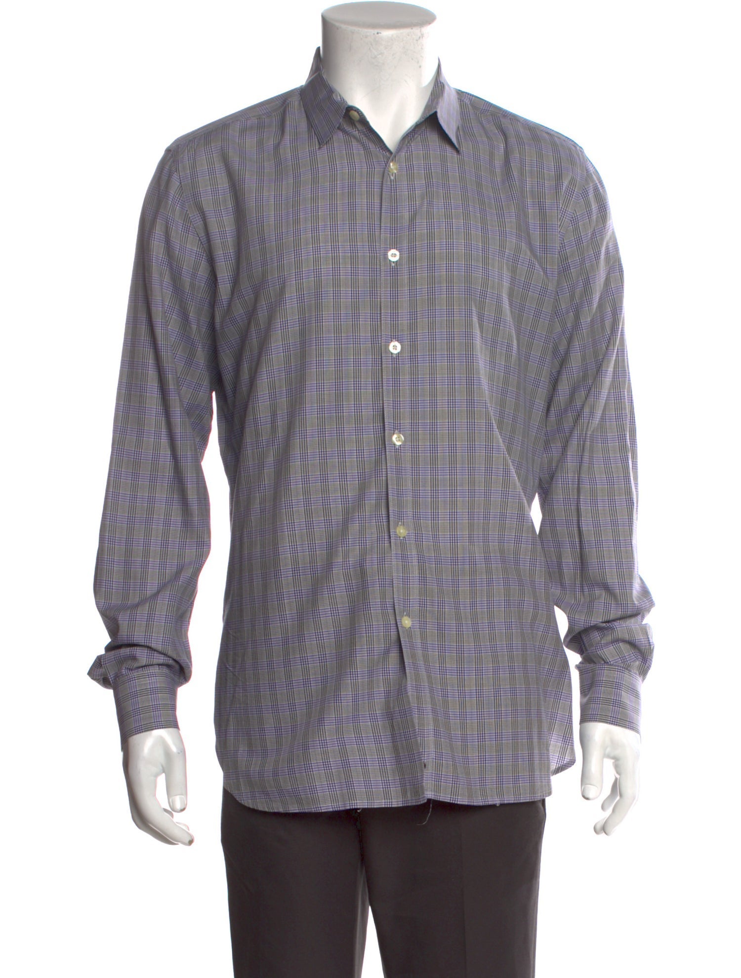 RealReal,Paul Smith, Paul Smith Grey/Purple Plaid Print Long Sleeve Dress Shirt, Grey, Small-41-TagL