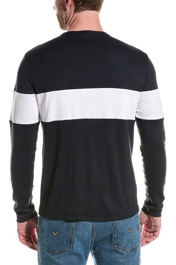 Theory Blue and White Contrast Rugby Stripe Long Sleeve Tee