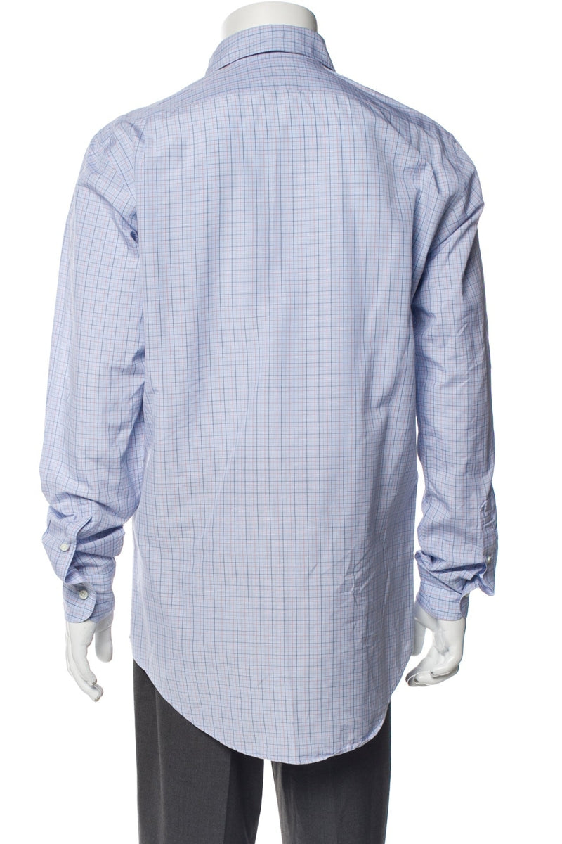 Sid Mashburn Blue/Orange Plaid Print Long Sleeve Dress Shirt