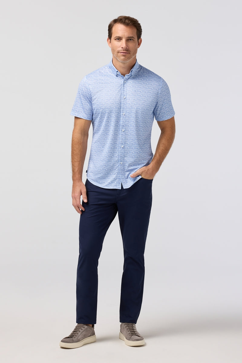 Wholesale,Mizzen + Main, Mizzen + Main Blue Palm Print Textured Trim Shirt, Blue, Extra Large-49-TagXL