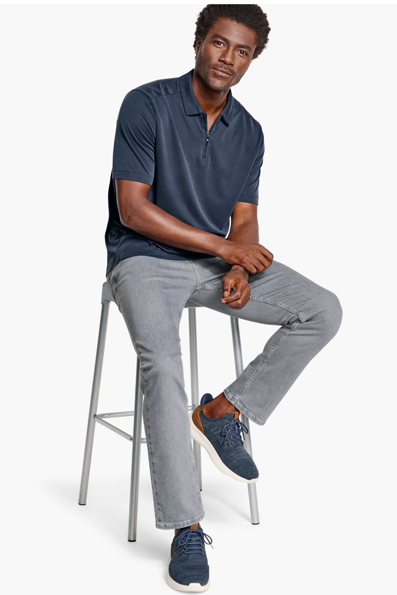 Wholesale,Johnston & Murphy, Johnston & Murphy Navy Vintage Birdseye Zip Polo, Blue, Medium-44-TagM