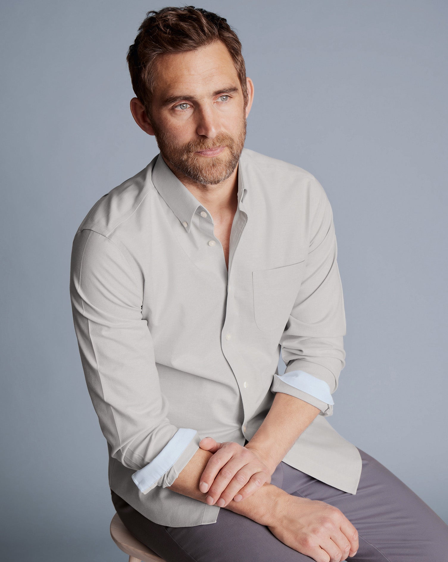 Wholesale,Charles Tyrwhitt, Charles Tyrwhitt Silver Grey Button-Down Collar Non-Iron Stretch Oxford Classic Fit Shirt, Grey, Extra Extra Large-54-TagXXL