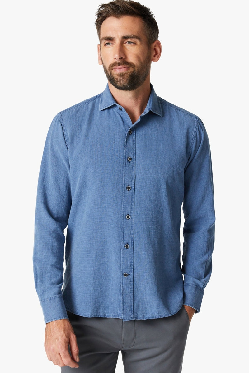 Wholesale,34 Heritage, 34 Heritage Indigo Mini Check Waffle Textured Shirt, Blue, Medium-44-TagMLarge-48-TagLExtra Large-50-TagXLExtra Extra Large-54-TagXXLSmall-42-TagS