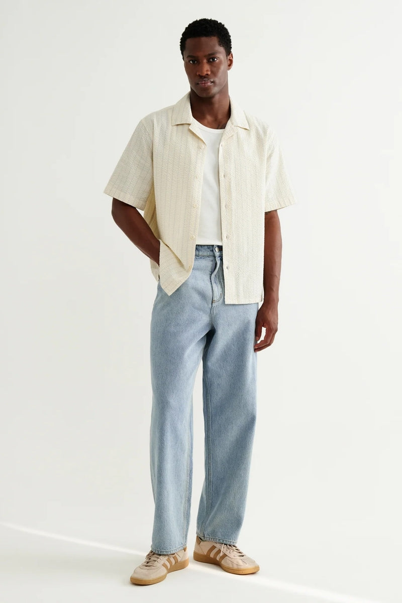 Wholesale,Wax London, Wax London Ecru/Blue Seersucker Textured Striped Shirt, Cream, Small-42-TagSMedium-44-TagMLarge-46-TagLExtra Large-48-TagXLExtra Extra Large-50-TagXXL