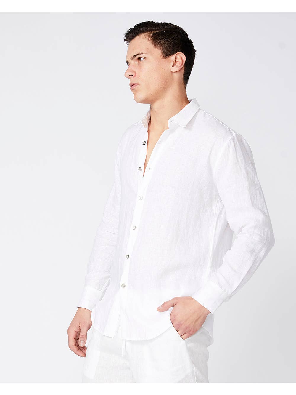 Faire,Merlino Street, Merlino Street White Linen Long Sleeve Button Shirt, White, Small-41-TagS