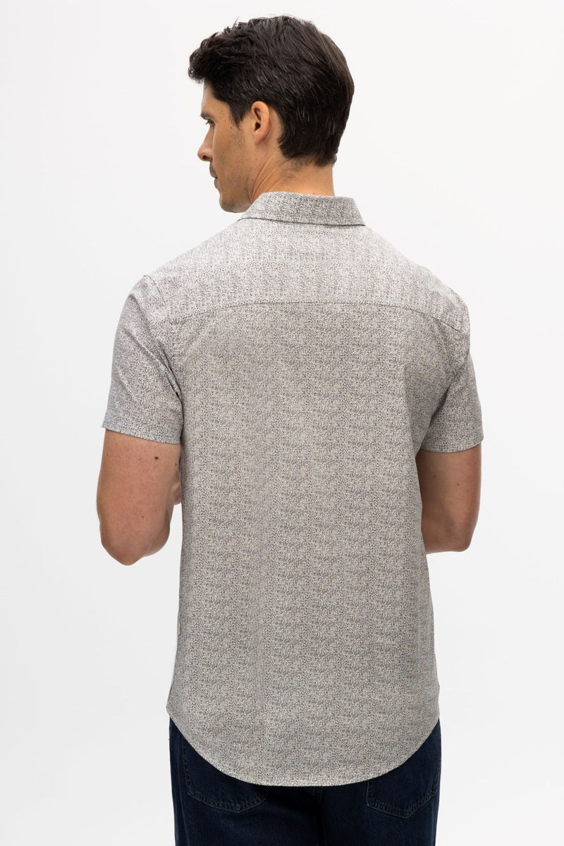 Faire,Julian & Mark, Julian & Mark White Abstract Printed Stretch Short Sleeve Shirt, White, Medium-42-TagM