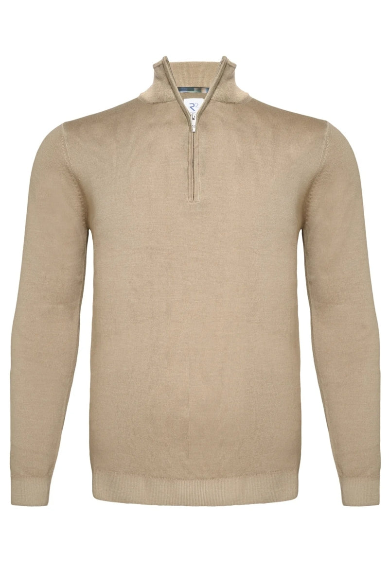 Direct From Brand,R2 Amsterdam, R2 Amsterdam Taupe 100% Merino Wool Zip Pullover, Tan, Medium-41-TagM