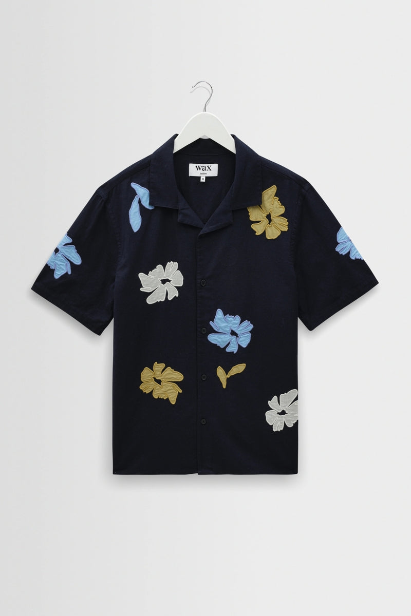 Wholesale,Wax London, Wax London Navy Multicolor Floral Botanical Applique Shirt, Blue, Medium-45-TagM